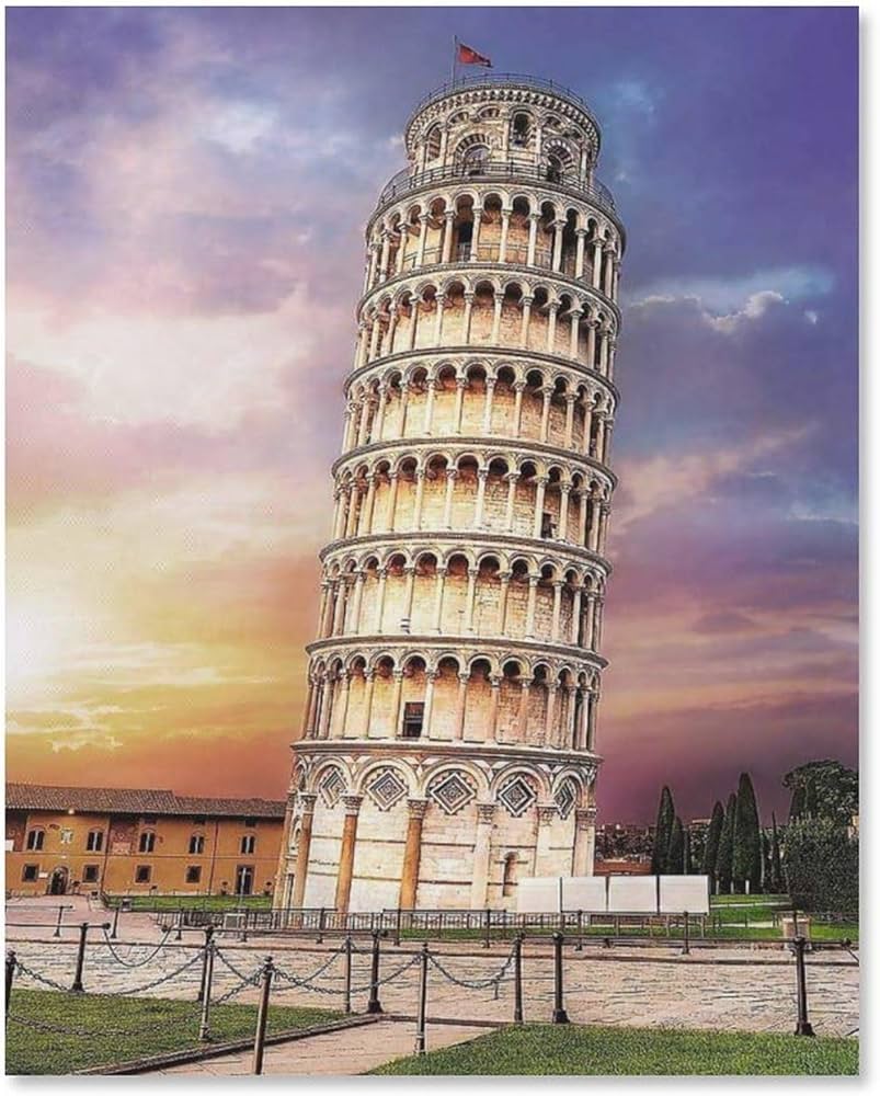 Amazon.co.jp: 絵画 夕暮れ時のピサの斜塔インテリア 絵画 壮大な建物